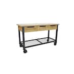Rove 62 in. x 24 in. 3-Drawer Maple Rubberwood Mobile Workbench with Solid Wood Top