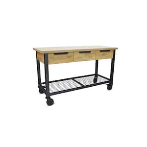 Rove 62 in. x 24 in. 3-Drawer Maple Rubberwood Mobile Workbench with Solid Wood Top