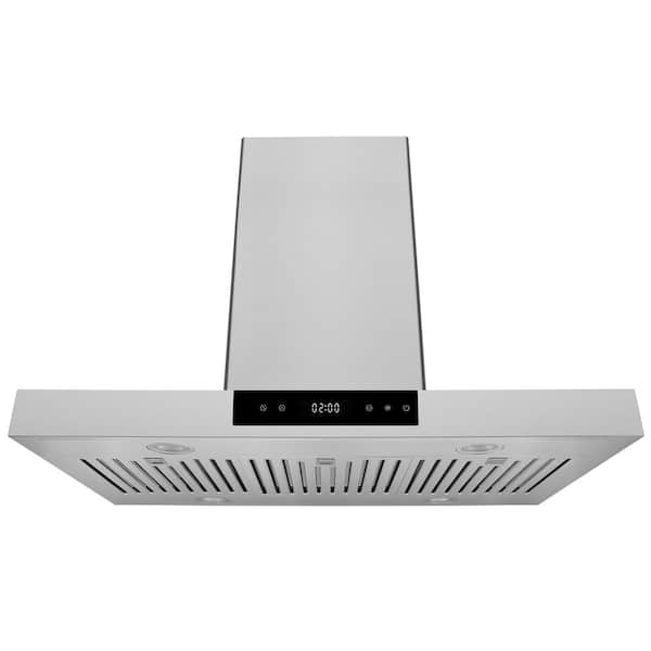 36 in. Island Range Hood with Dual Controls, LED, Baffle Filter in Stainless Steel