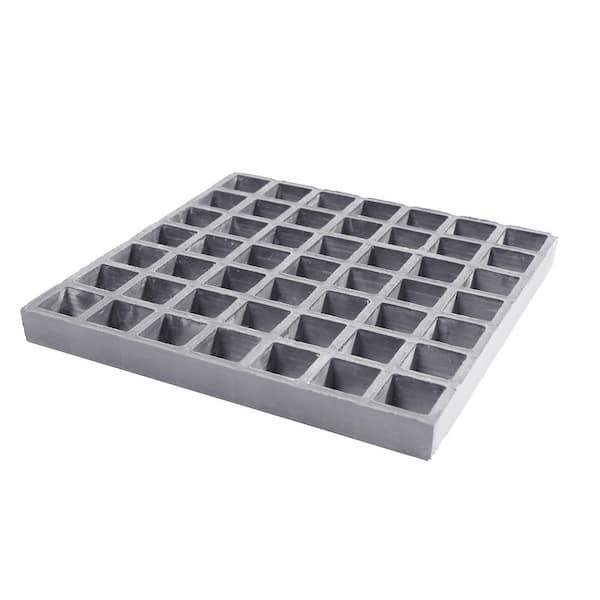 10.6 in. x 10.6 in. x 1 in. PrimeSeries Fiberglass Composite Grating Deck Tile Sample, Gray