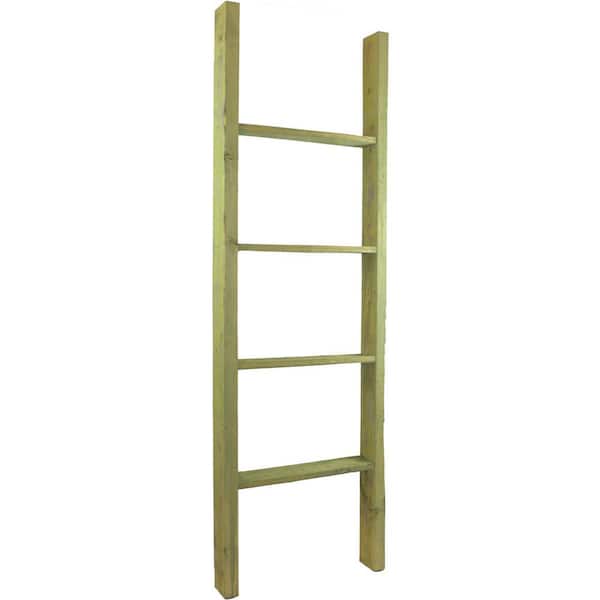 Ekena Millwork 19 in. x 60 in. x 3 1/2 in. Barnwood Decor Collection Restoration Green Vintage Farmhouse 4-Rung Ladder
