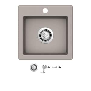 Stonehaven 15 in. Drop-in Single Bowl Taupe Ice Granite Composite Bar Sink with Stainless Steel Strainer