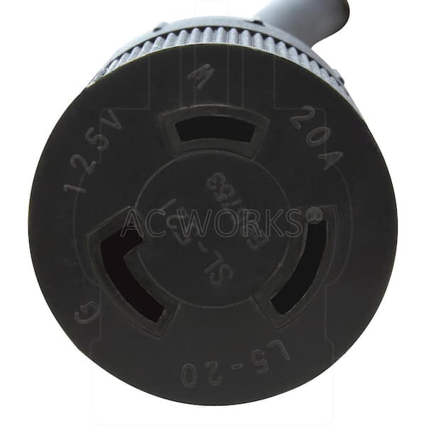 AC WORKS NEMA 5-20P 20A 125V Plug to Locking 20 Amp L5-20R Female