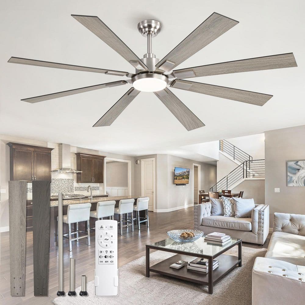 65 in. Indoor/Outdoor Dimmable Industrial Brushed Nickel Downrod Mount Standard Ceiling Fan with Lights, Remote Control price history on PriceWatchPro
