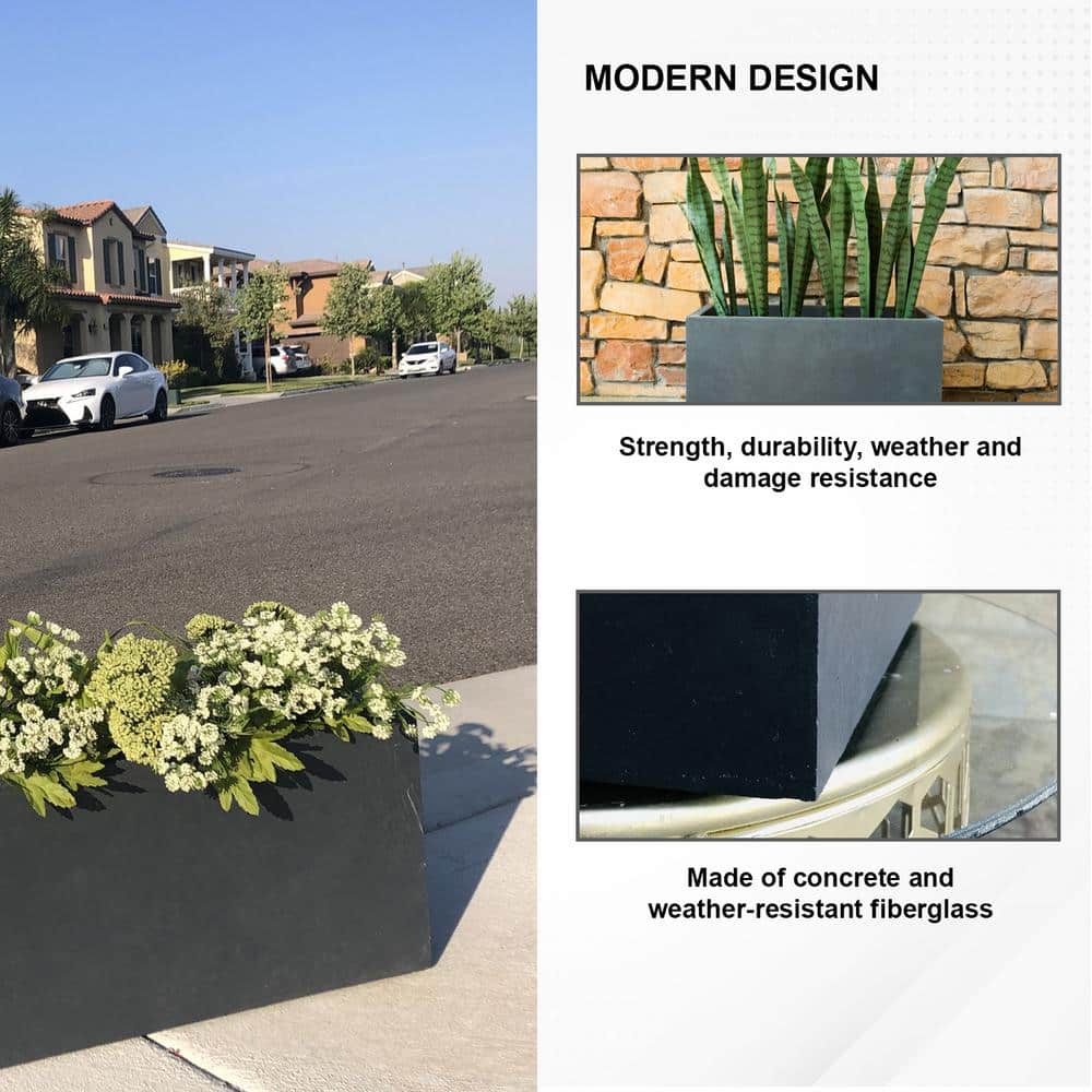 Charcoal Gray 27" Lightweight Concrete Rectangular Planter