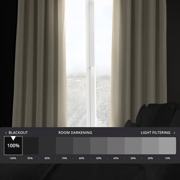 Signature Ecru Velvet Blackout Curtain - 50 in. W x 120 in. L Rod Pocket with Back Tab Single Panel