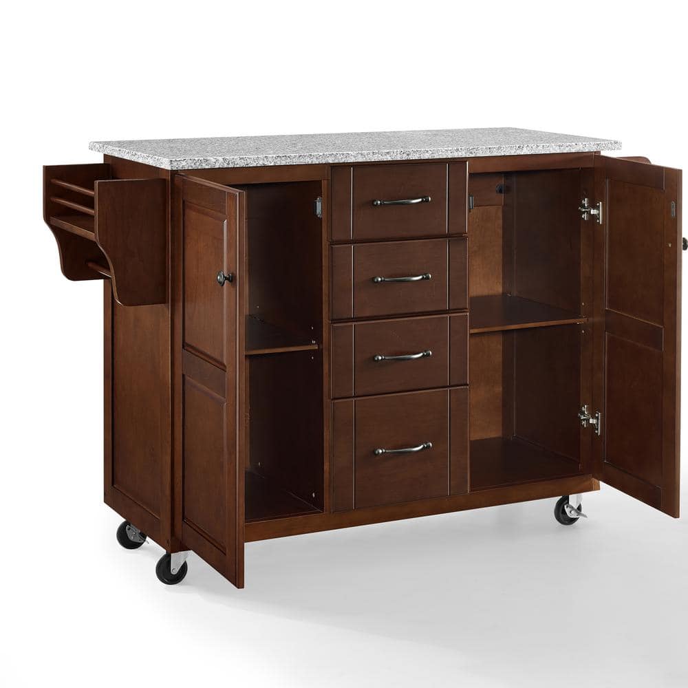 Eleanor Mahogany Granite Top Rectangular Kitchen Cart with Storage