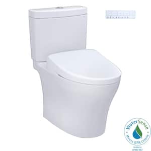 WASHLET+ Aquia IV 2-Piece 1.28 and 0.9 GPF Dual Flush Elongated Standard Height Toilet S7 Bidet Seat in Cotton White