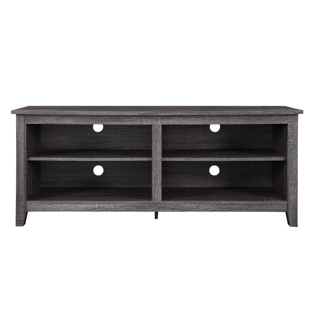 Charcoal Gray MDF Contemporary TV Stand with Shelves