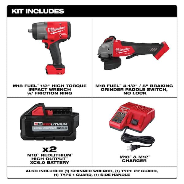 M18 FUEL 18V Lith-Ion Cordless 4-1/2 in. /5 in. Grinder w/ Variable Speed w/ Impact Wrench & (2) Battery & Charger Kit