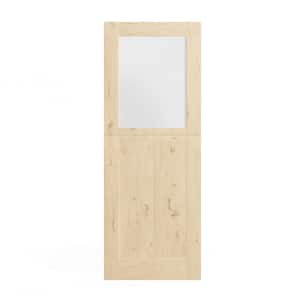 30 in. x 80 in. Finished Interior Dutch Door, Half Frosted Glass Split Single Door Slab with Natural Pine Wood