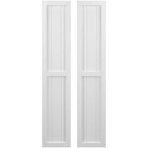 Ekena Millwork 10-1/2 in. W x 60 in. H Americraft 3-Board Exterior Real Wood 2 Equal Panel Framed Board and Batten Shutters in White