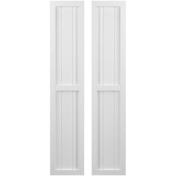 Ekena Millwork 10-1/2 in. W x 69 in. H Americraft 3-Board Exterior Real Wood 2 Equal Panel Framed Board and Batten Shutters in White