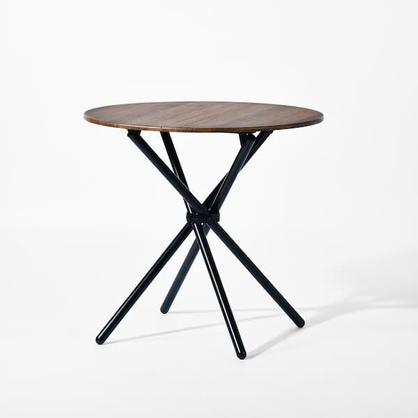 Homy Casa Fontana Intustrial Style Round Wood Walnut Dining Table 31.5 in. W in Cross Legs Base Dining Table for 2-People,