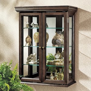 Country Tuscan Brown Hardwood Wall Curio Accent Cabinet