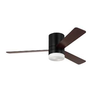 Era 52 in. Modern Matte Black Hugger Ceiling Fan with Black/American Walnut Reversible Blades and Wall Mount Control