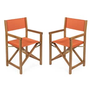 Cukor Classic Vintage Outdoor Acacia Wood Folding Director Chair with Canvas Seat, Orange/Teak Brown (Set of 2)