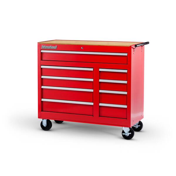 International Workshop Series 42 in. 9-Drawer Cabinet with Wood Top, Red