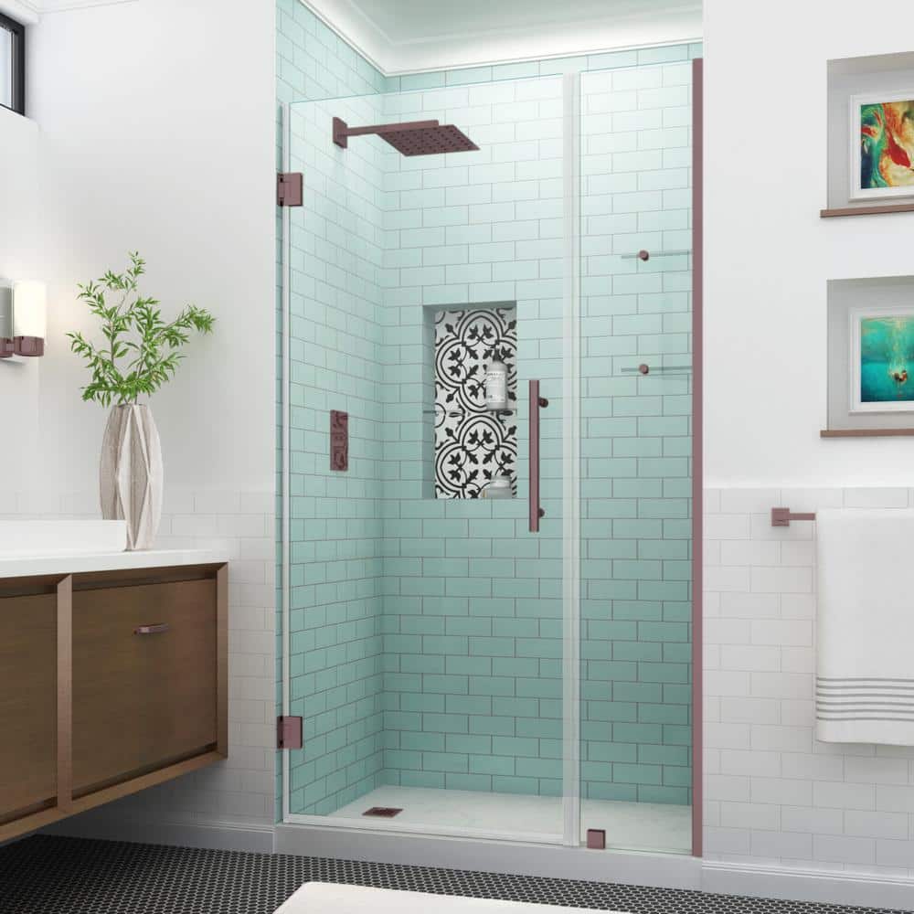 Belmore GS 51.25 in. to 52.25 in. x 72 in. Frameless Hinged Shower Door with Glass Shelves in Bronze price history on PriceWatchPro
