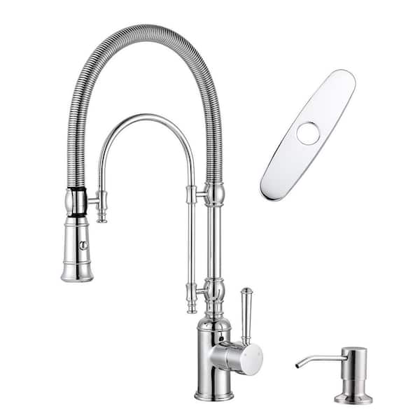 20.7 in. H Single Handle Deck Mount Pull Down Sprayer Kitchen Faucet with 360° Spout Swivel in Polished Chrome