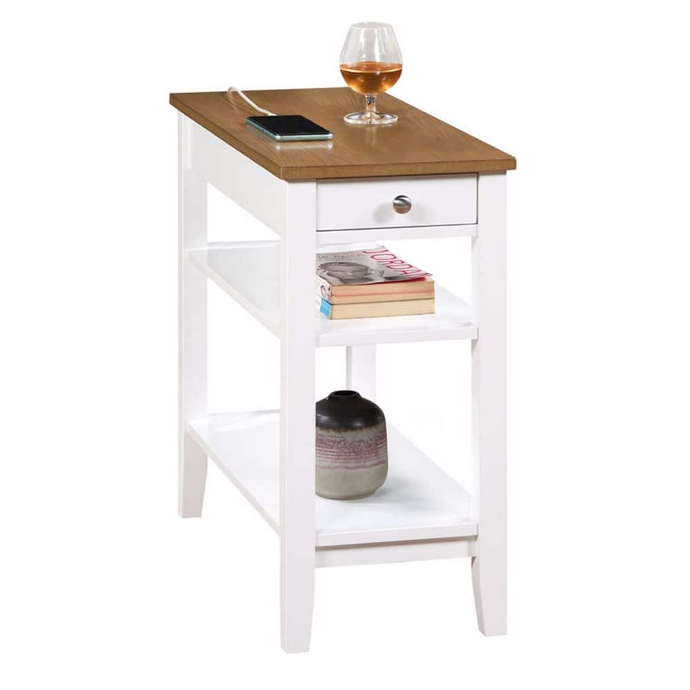American Heritage 24" Driftwood & White Wood Metal Chairside End Table with Charging Station