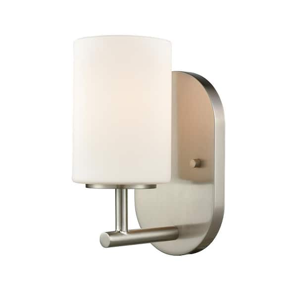 Titan Lighting Pemlico 1-Light Satin Nickel with White Glass Bath Light