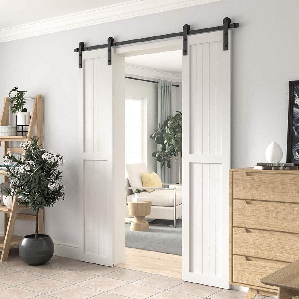 9ft Black Steel Sliding Barn Door Hardware Track Kit