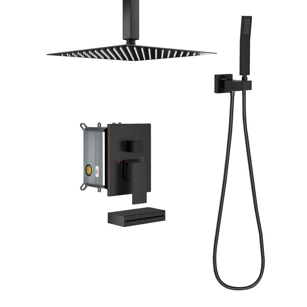 1-Spray 12 in. Square Ceiling Mount Dual Fixed and Handheld Shower Head and Tub Spout with 1.8 GPM in Oil Rubber Bronze price history on PriceWatchPro