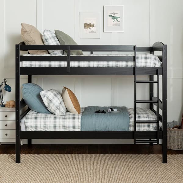 Welwick Designs Black Traditional Solid Wood Twin Bunk Bed Hd9796 The Home Depot