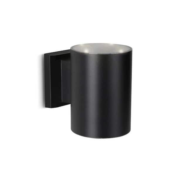 20 Lumens Solar Outdoor Black Cylinder Wall Light Integrated LED Aluminum