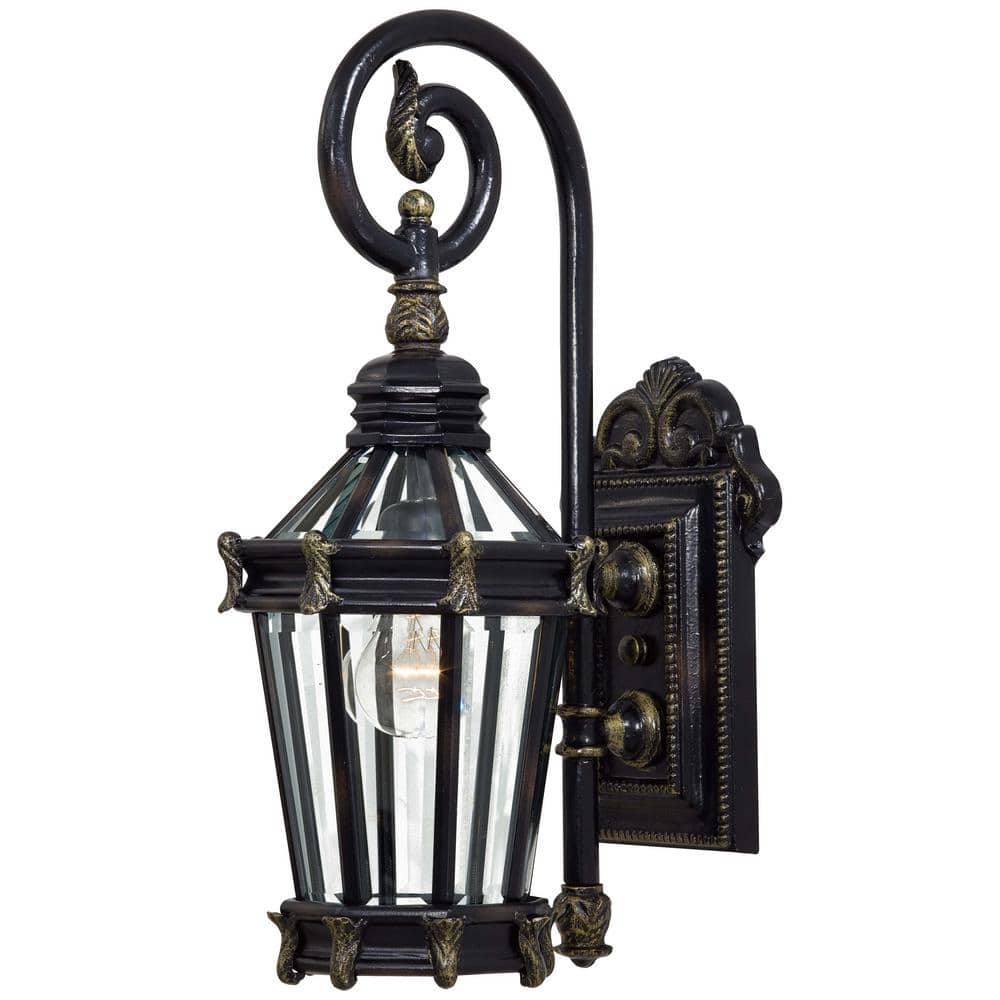 Heritage Gold and Black Outdoor Wall Lantern Sconce with Clear Glass