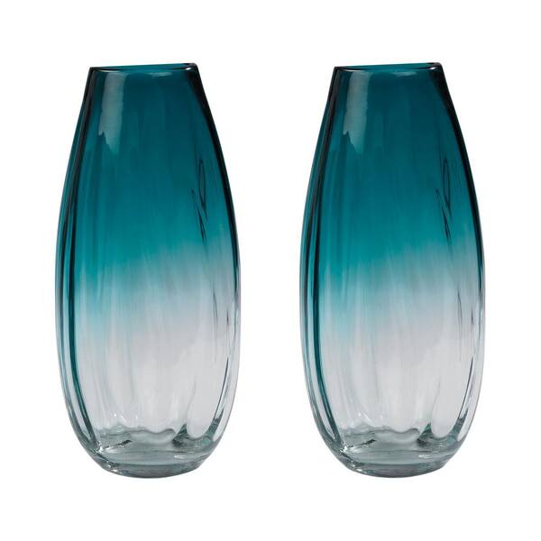 Titan Lighting Ombre 12 in. Glass Decorative Vases in Aqua (Set of 2)