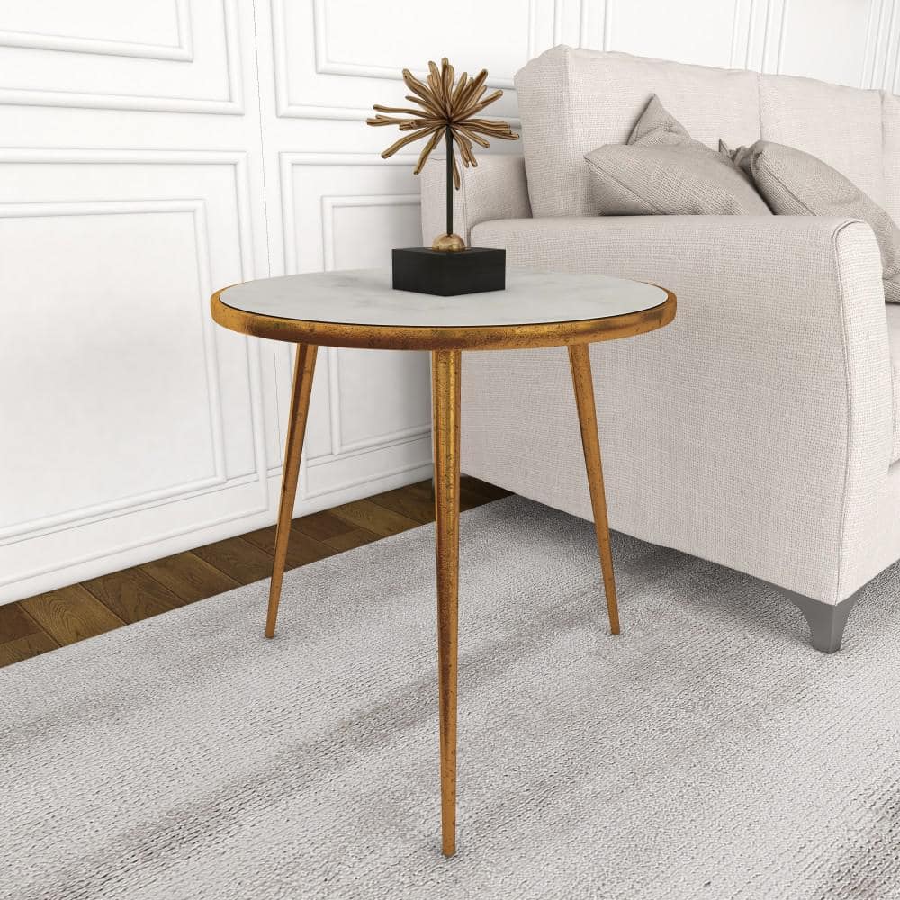 Elegant Gold & Marble Round Accent Table - 21" x 20"