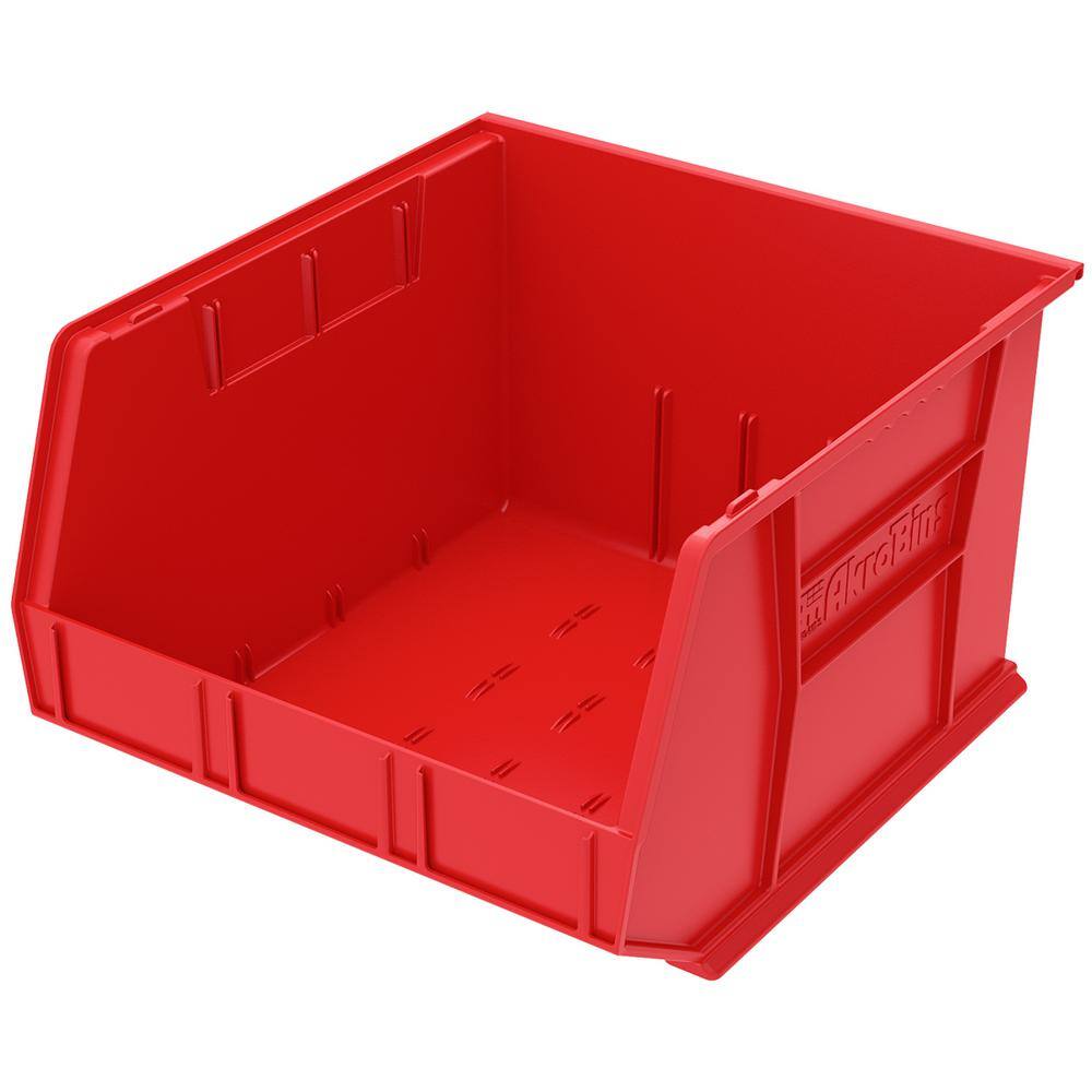 Akro-Mils AkroBin 16.5 in. 75 lbs. Storage Tote Bin in Red with 11 Gal ...