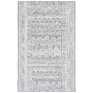 Abstract Light Blue/Ivory 4 ft. x 6 ft. Tribal Border Area Rug