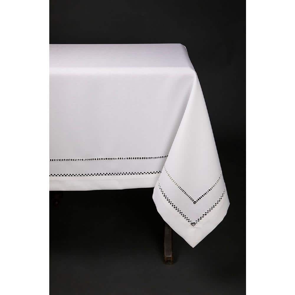 Xia Home Fashions 60 in. in. x 84 in. White Double Hemstitch Easy-Care  Tablecloth XD110996084W - The Home Depot