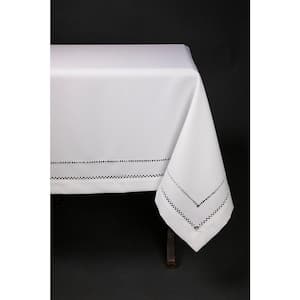 60 in. in. x 84 in. White Double Hemstitch Easy-Care Tablecloth