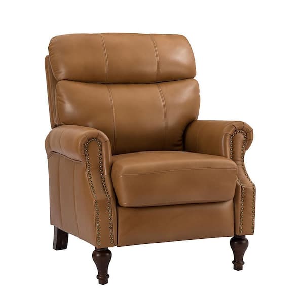 JAYDEN CREATION Calydon Camel Genuine Leather Recliner with Wooden Legs