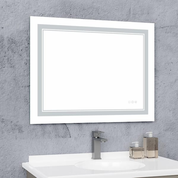 tunuo 36 W x 28 in. H Rectangular Frameless Light Horizontal or Vertical Wall Bathroom Vanity Mirror SF-T02836D - The Home Depot