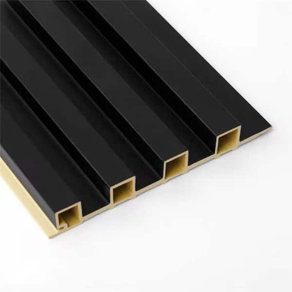 Art3dwallpanels Matte Black 0.83 in. x 1/2 ft. x 8 ft. Slat Water Resistant Acoustic Diffuser Decorative Wall Paneling (32 sq. ft./Case)
