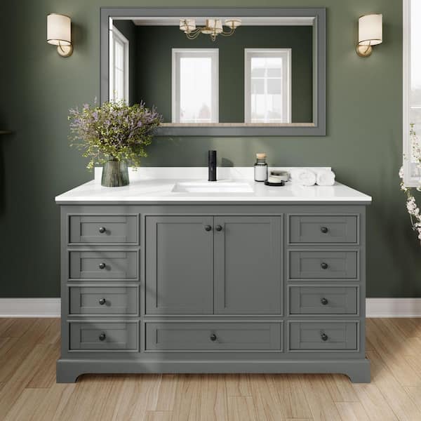 Deborah 60 in. W x 22 in. D x 35 in. H Single Bath Vanity in Dark Gray with White Quartz Top and 58 in. Mirror
