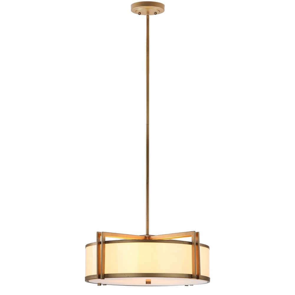 Elegant Contemporary 21" Gold and Gray Drum Pendant Light