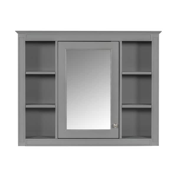 35.03 in. W x 7.32 in. D x 27.50 in. H Bathroom Storage Wall Cabinet, Medicine Cabinet in Gray with Mirror