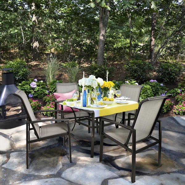 Barton Vienna 5 Piece Metal Sling Square Outdoor Patio Dining Set 4 Chairs And 1 Table Furniture Kit93501 The Home Depot - Home Depot Patio Furniture Table And 4 Chairs