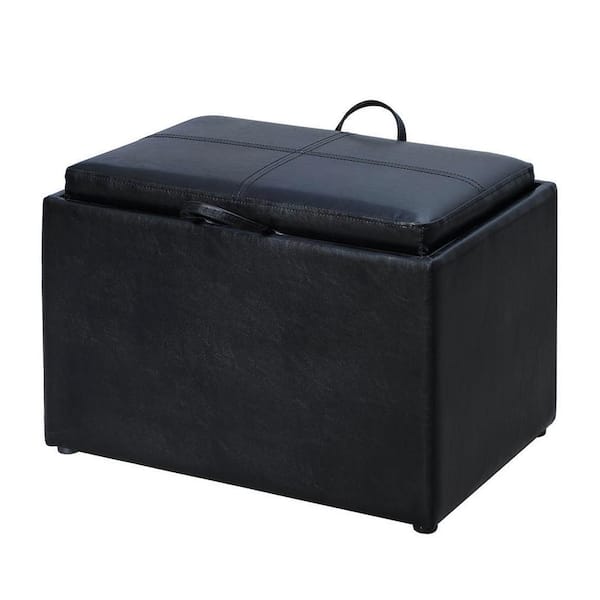 Convenience Concepts Designs4Comfort Black Faux Leather Storage Ottoman with Reversible Tray