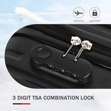Luggage Waterproof Trolley Case with Hidden Hooks Spinner Luggage with Cosmetic Case 2 Bag Set (20 in.  14 in.) Black