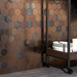 Deco Lava Hex Bronze 12.83 x 10.23 in. Metallic Lava Stone Floor and Wall Mosaic Tile (0.86 sq. ft./Each)