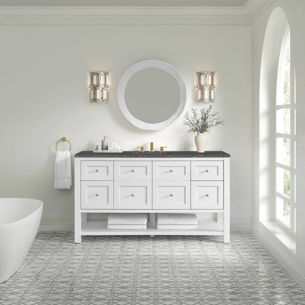 Breckenridge 60.0 in. W x 23.5 in. D x 35.35 in. H Single Bath Vanity in Bright White with Quartz Parisien Bleu Top price history on PriceWatchPro