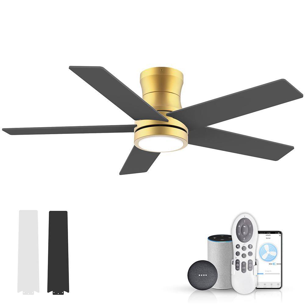 42 in. Smart Gold 5 Blades Flush Mount Standard Ceiling Fan with LED Lights and Remote Controlled by WIFI Alexa App price history on PriceWatchPro