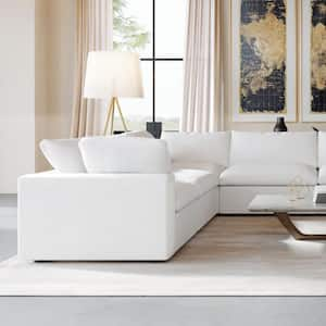 118 in. Square Arm 4-Piece Linen L-Shaped Sectional Sofa Corner Cloud Couch in White